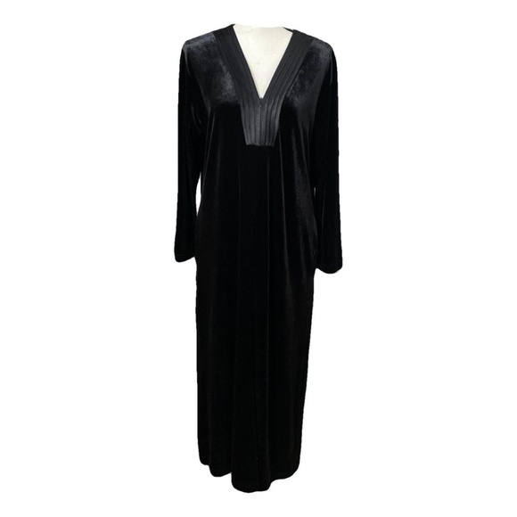 Vintage Oscar De La Renta Pink Label Black Velvet Sleepwear Dress Women's Medium